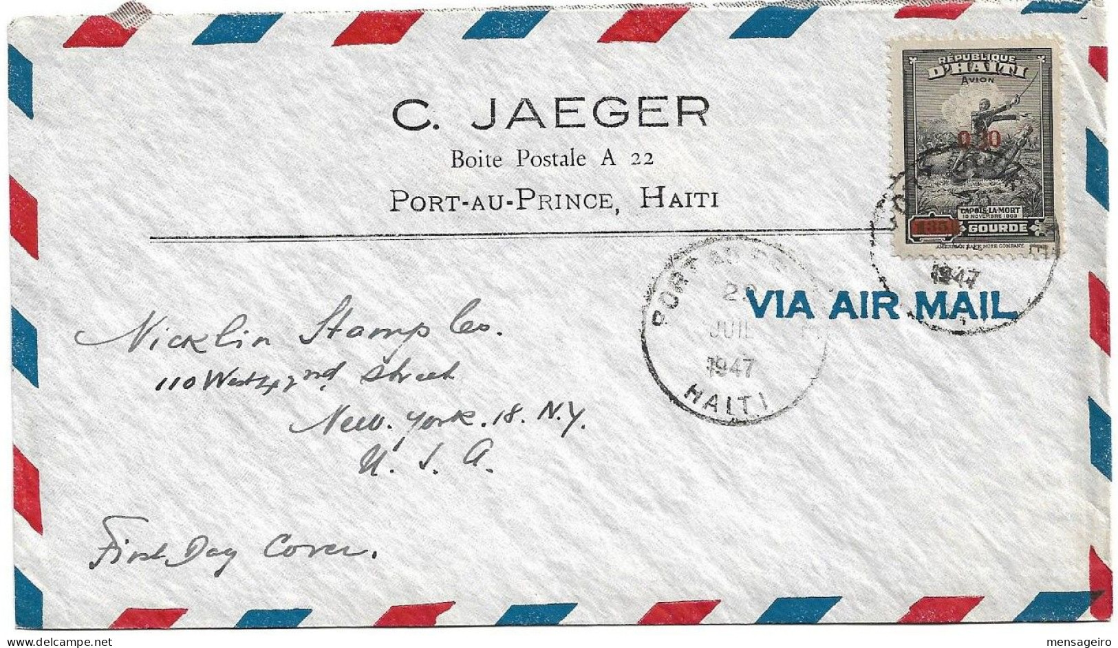 (C01) - HAITI COVER P AU P => USA 1947 - FIRST DAY COVER - Haïti