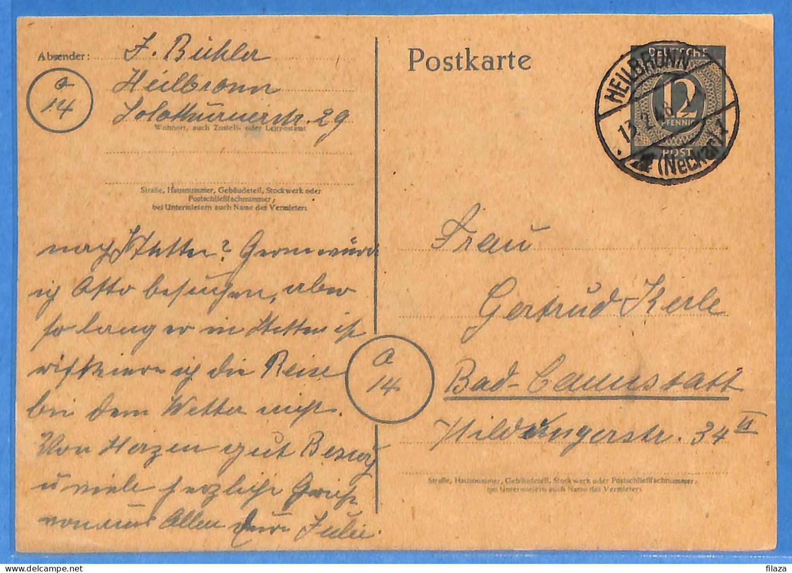 Allemagne Zone AAS 1948 - Carte Postale De Heilbronn - G33295 - Sonstige & Ohne Zuordnung