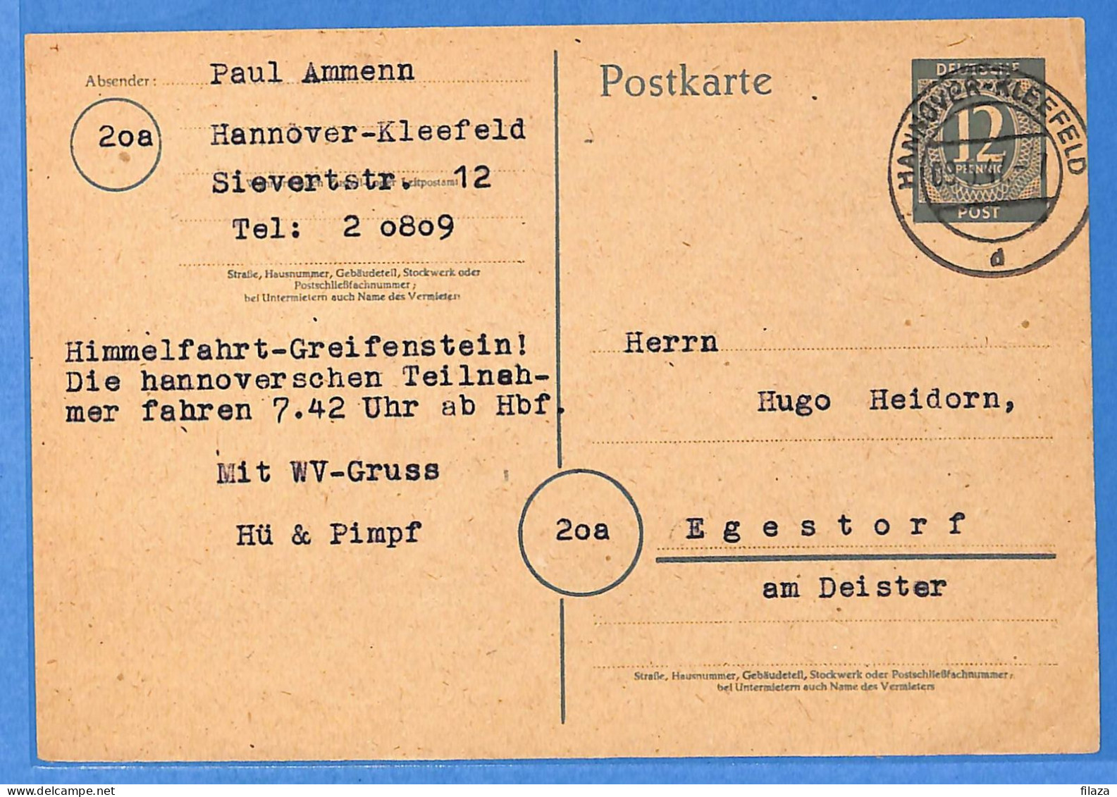 Allemagne Zone AAS 1947 - Entier De Hannover - G33290 - Autres & Non Classés