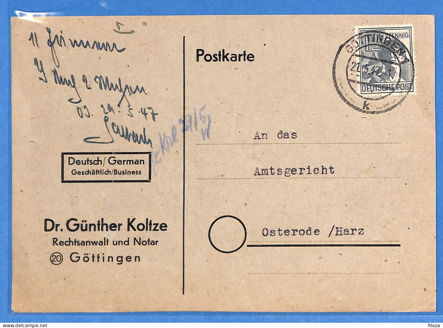 Allemagne Zone AAS 1947 - Carte Postale De Gottingen - G33273 - Autres & Non Classés