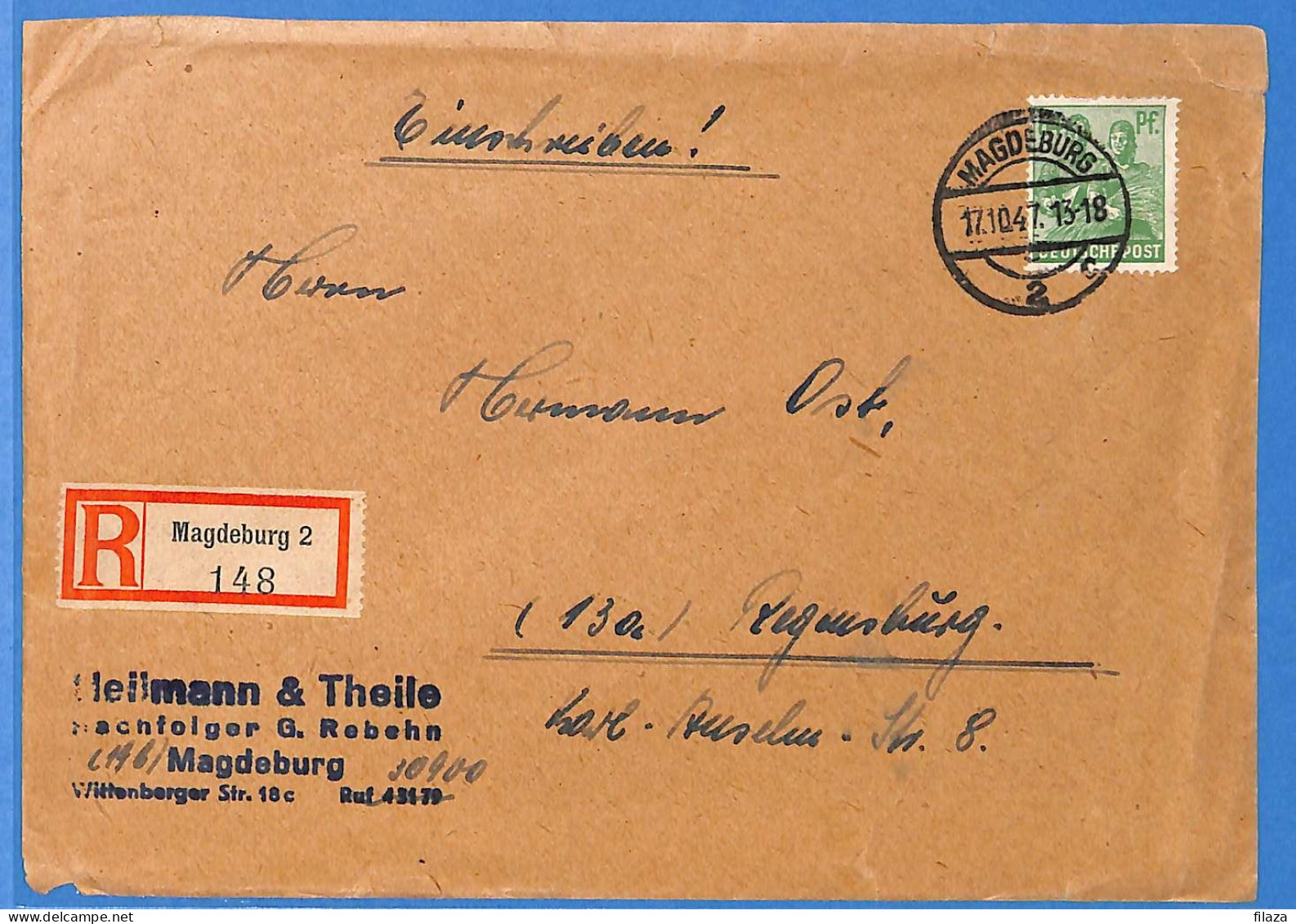 Allemagne Zone AAS 1947 - Lettre Einschreiben De Magdeburg - G33262 - Sonstige & Ohne Zuordnung