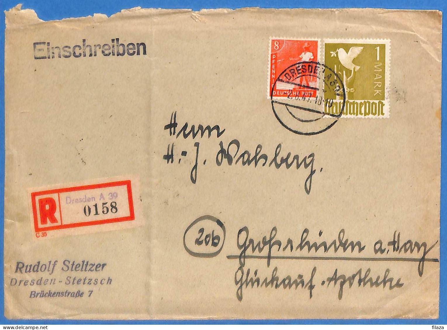 Allemagne Zone AAS 1947 - Lettre Einschreiben De Dresden - G33255 - Sonstige & Ohne Zuordnung