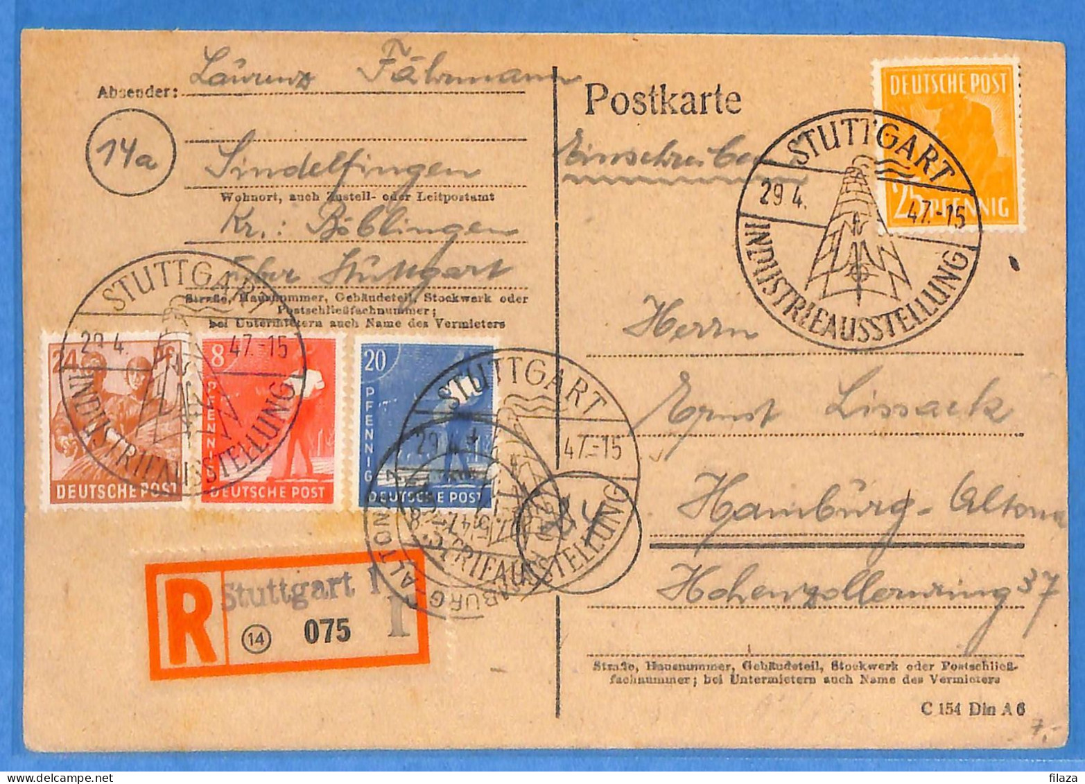 Allemagne Zone AAS 1947 - Cartre Postale Einschreiben De Stuttgart - G33251 - Autres & Non Classés