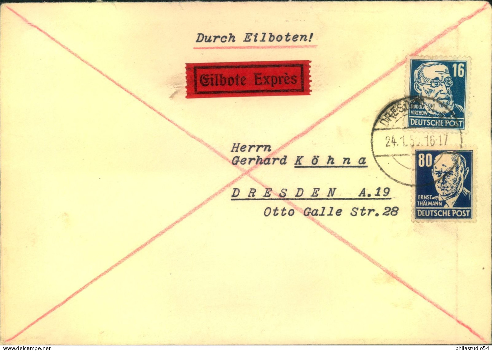 1952, Orts-Eilbrief Mit 96 Pfg. Köpfe-Frankatur - Briefe U. Dokumente