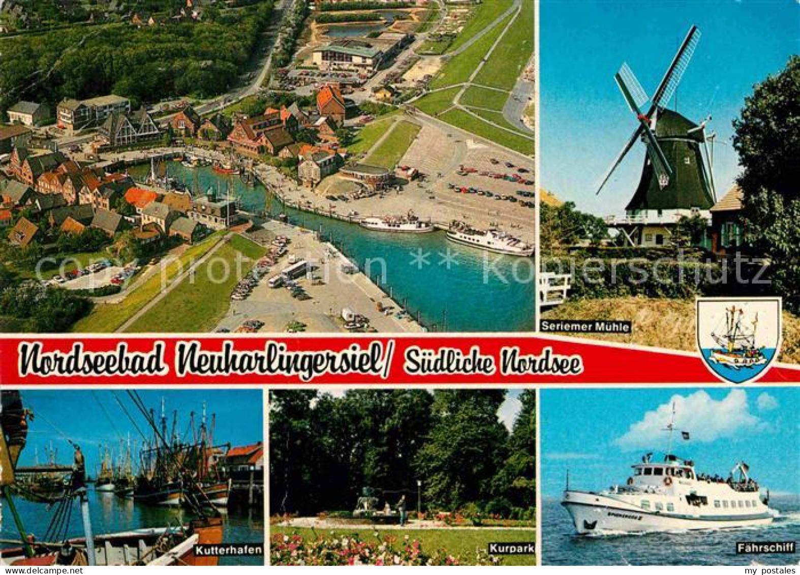 72785816 Neuharlingersiel Fliegeraufnahme Seriemer Muehle Kutterhafen Kurpark Fa - Andere & Zonder Classificatie