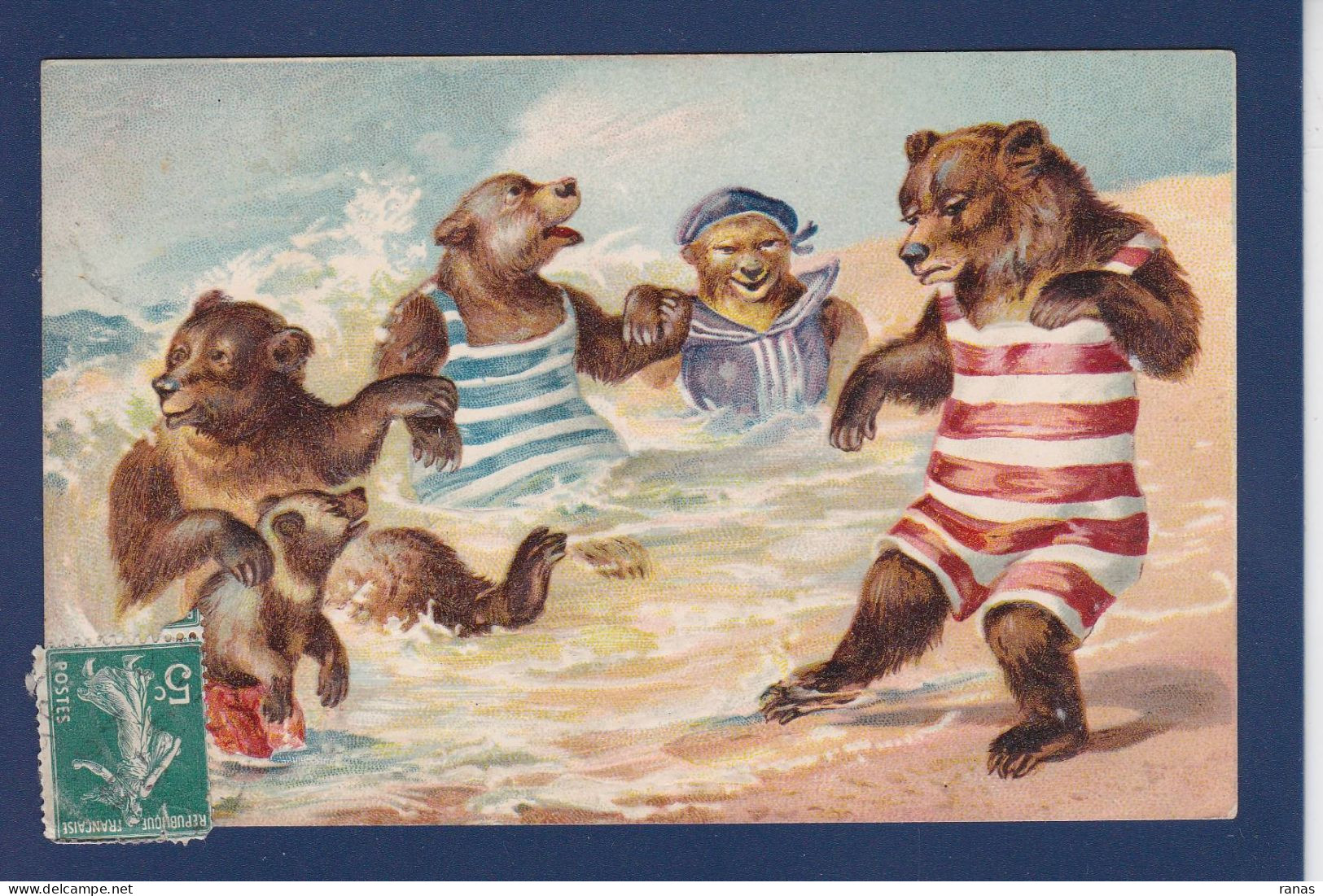 CPA Ours Position Humaine Circulée Gaufrée Embossed - Bears