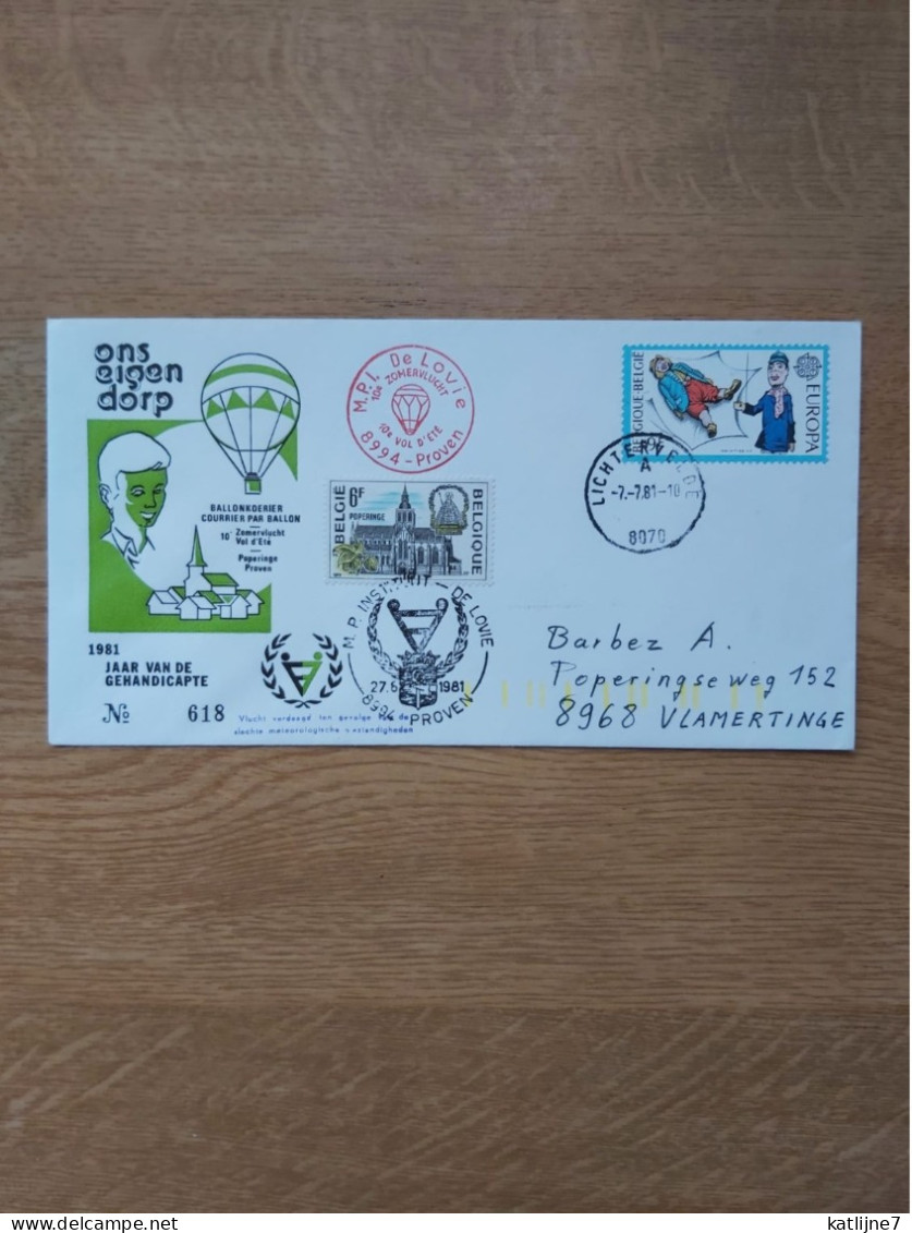 Ballonkoerier  Courrier Par Ballon 1981 Jaar Van De Gehandicapte - Cartas & Documentos