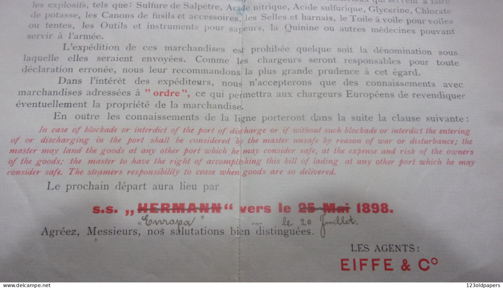 1898  DAMPFSCHIFFAHRT GESELLSSCHAFT ARGO SOCIETE TRANSPORT A VAPEUR ARGO ANVERS ET NEW ORLEANS CONFLIT - Documentos