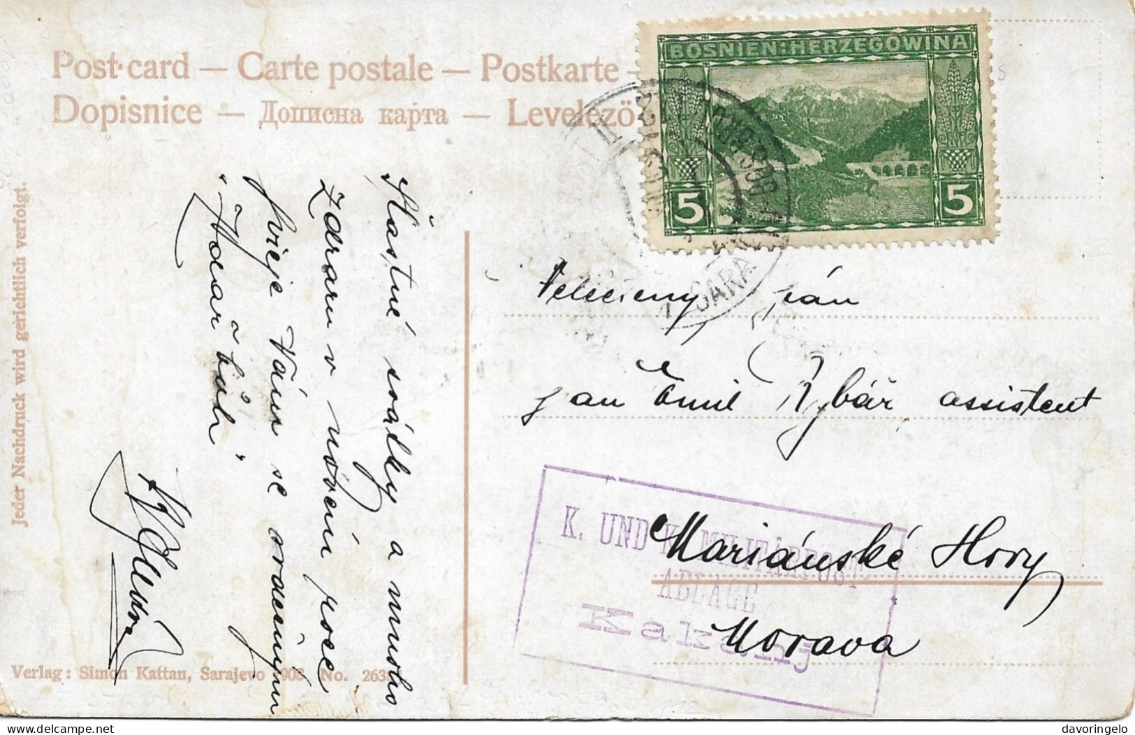 Bosnia-Herzegovina/Austria-Hungary, Picture Postcard-year 1909, Auxiliary Post Office/Ablage KAKANJ, Type A1 - Bosnia Erzegovina