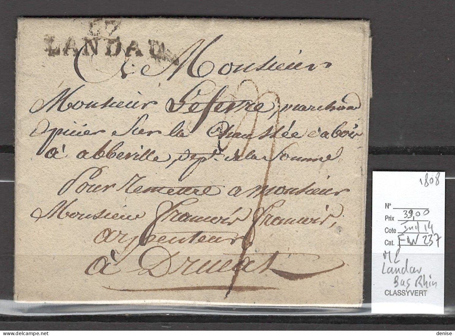 France - Lettre Avec MP 67 LANDAU - Bas Rhin 1808 - 1801-1848: Precursors XIX