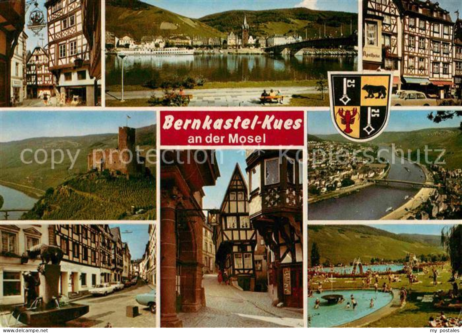 72784991 Bernkastel-Kues Fachwerkhaeuser Moselpartie Schloss Ortsmotive Schwimmb - Bernkastel-Kues