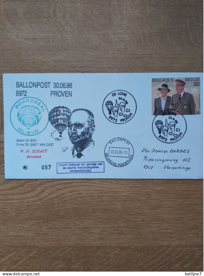 Ballonpost 8972  Proven  Aeronaut W.Fr.Schaut  1996 - Lettres & Documents