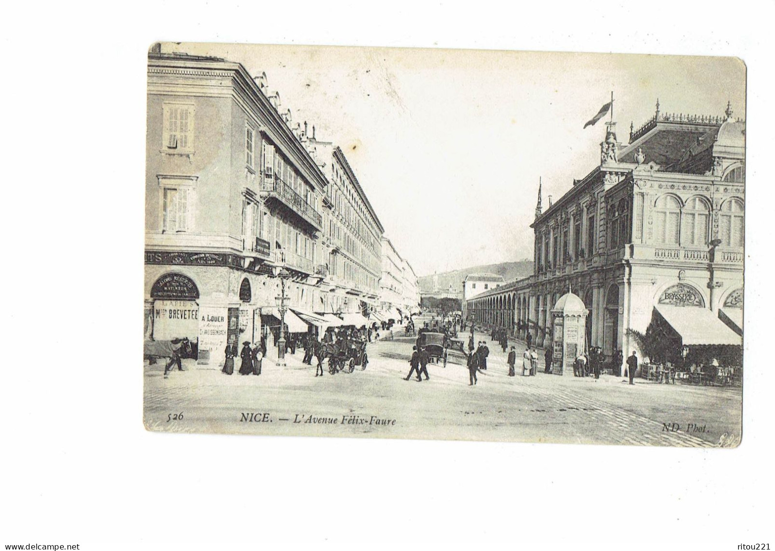 Cpa - 06 - NICE - Avenue Félix Faure - ND 526 - Brasserie Kiosque Animation -- 1909 - Autres & Non Classés