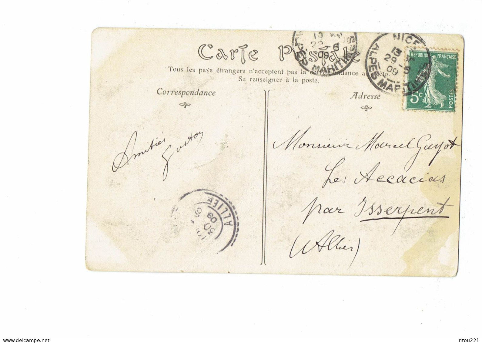 Cpa - 06 - NICE - Avenue Félix Faure - ND 526 - Brasserie Kiosque Animation -- 1909 - Other & Unclassified