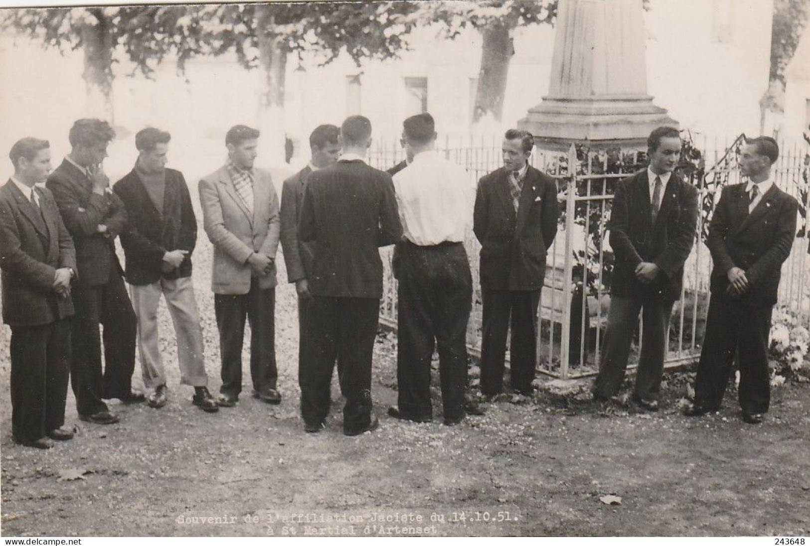 Saint Martial D'Artenset Carte Photo Souvenir De I'affiliation Jaciste Du 14-10-51 (JAC : Jeunesse Agricole Catholique) - Andere & Zonder Classificatie