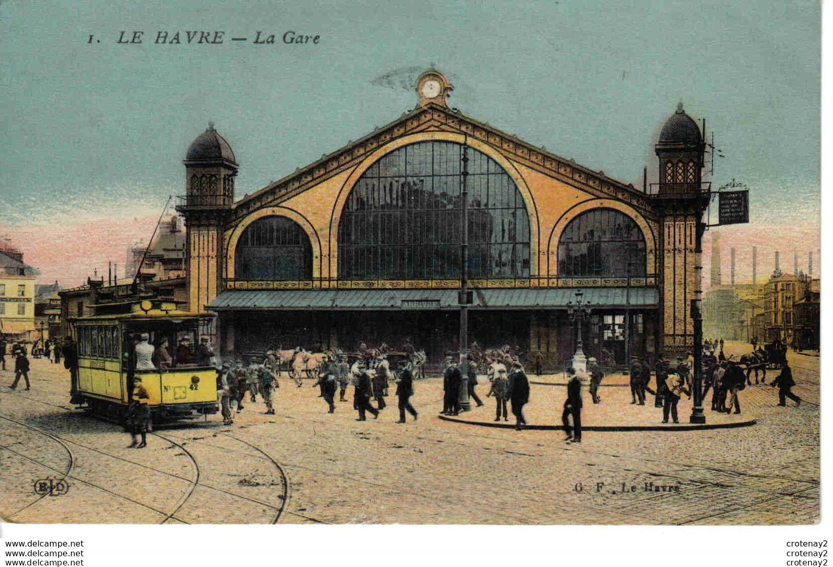 76 LE HAVRE N°1 La Gare En 1920 Voyageurs Tramway Tram N°42 Attelages Chevaux - Station