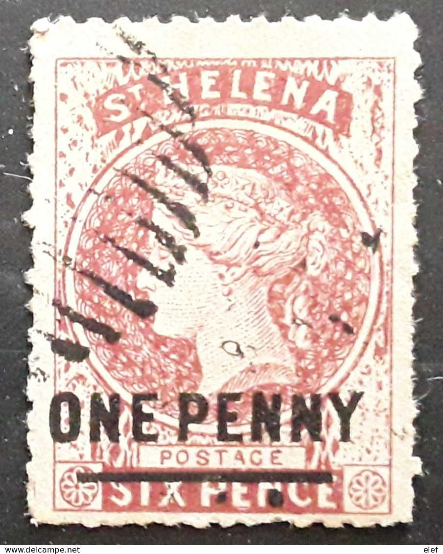 ST HELENA 1864 British Colony,  Yvert  5 A, Surcharge ONE PENNY / Six Pence Carmin , Trait 14 Mm , Obl TB Cote 75 Euros - Sainte-Hélène