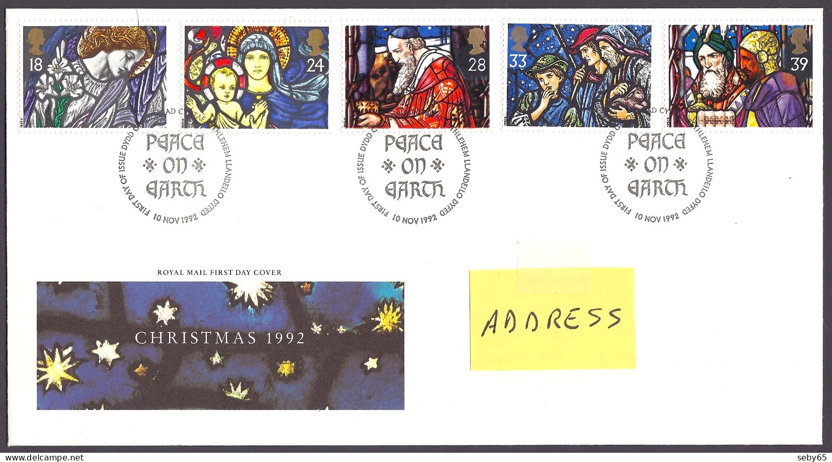 Great Britain 1992 - Christmas, Noel, Nativity, Natale, Weihnachten, Stained Glass Windows - FDC First Day Cover - 1991-2000 Decimal Issues