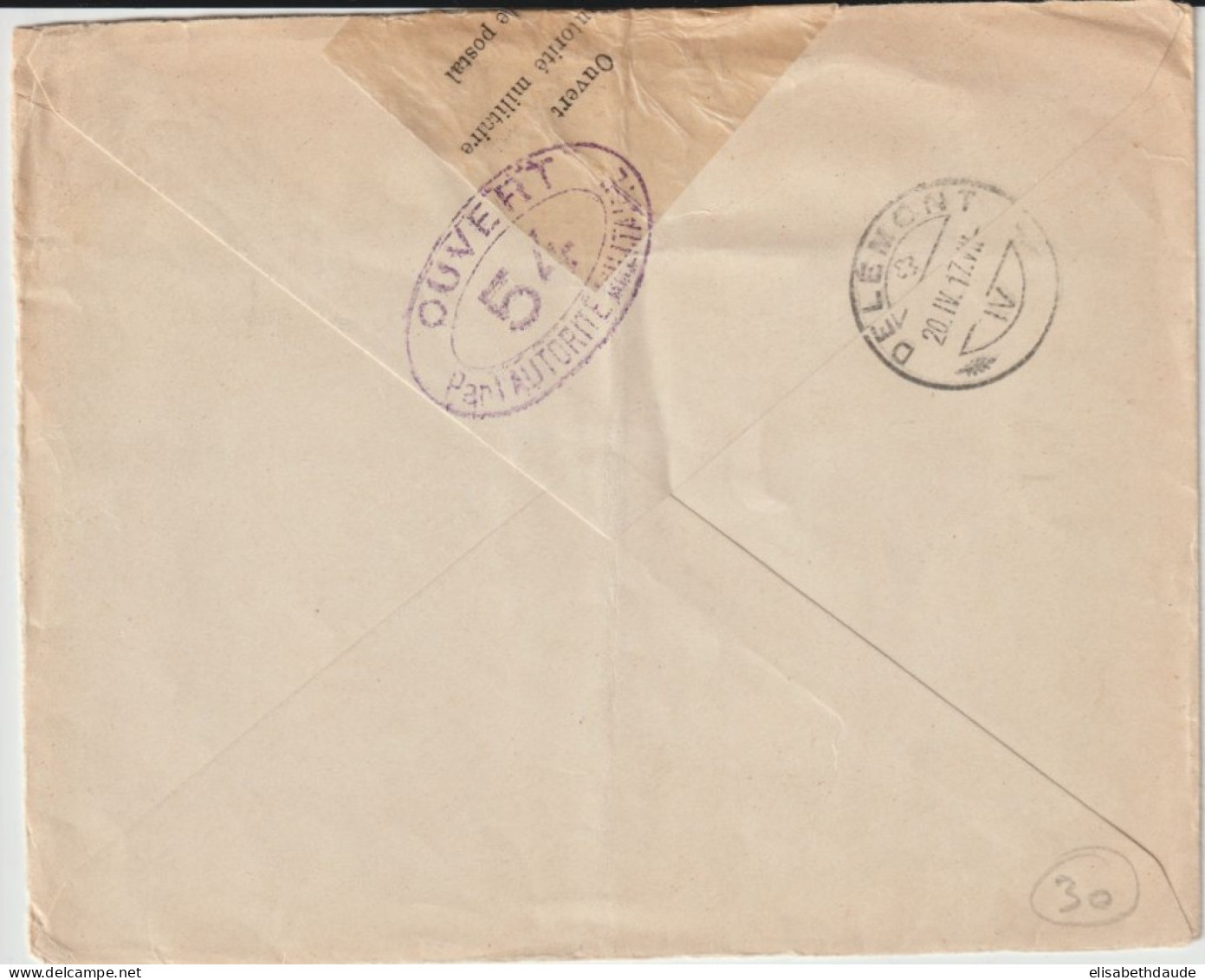 1917 - ALSACE RECONQUISE - ENVELOPPE CENSUREE De THANN (CACHET PROVISOIRE) => DELEMONT (SUISSE) ! - Covers & Documents