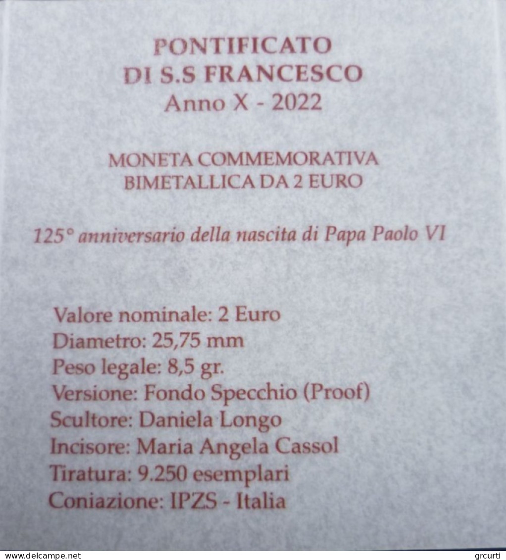 Vaticano - 2 Euro 2022 - 125° Anniversario Della Nascita Di Papa Paolo VI - UC# 113 - Vaticano (Ciudad Del)