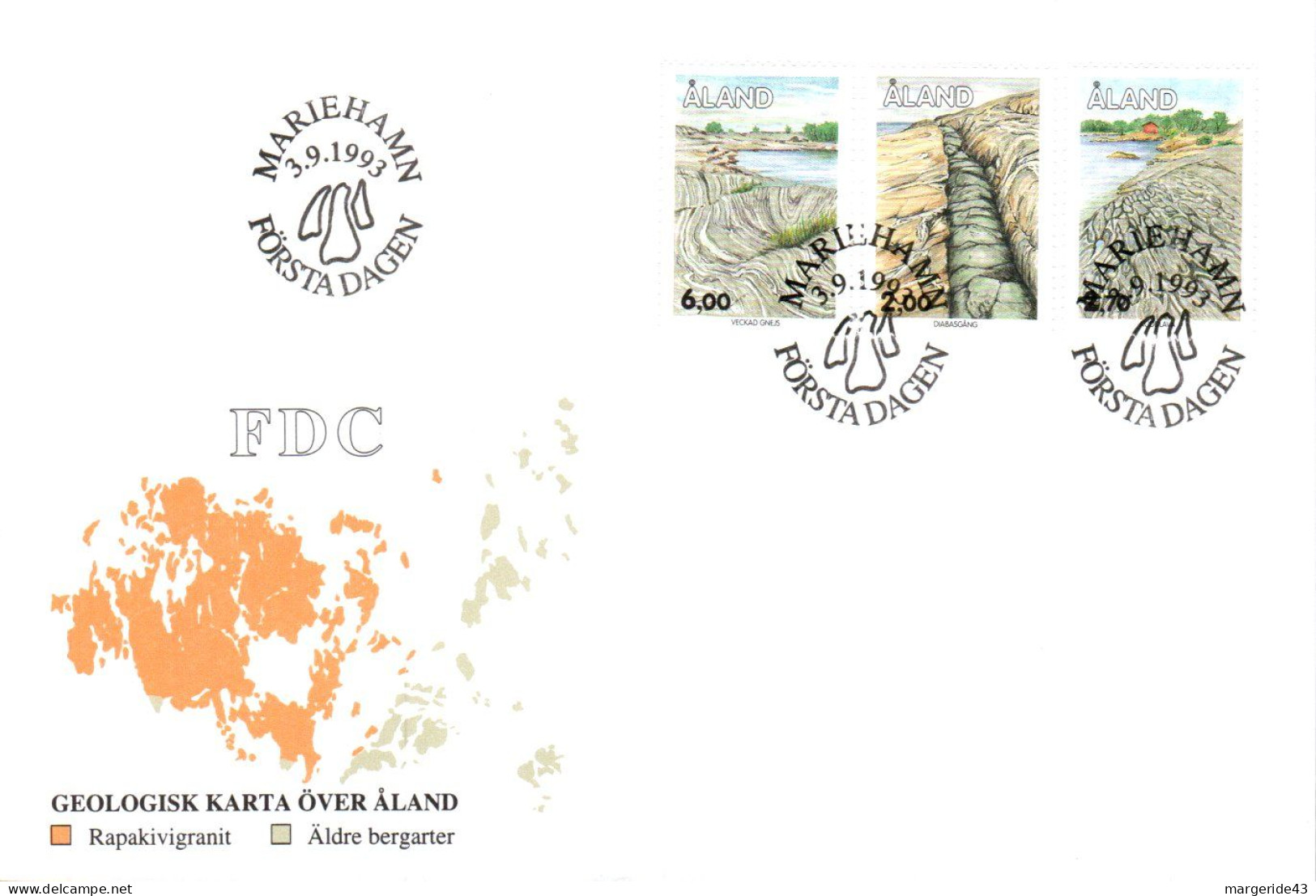 ALAND FDC 1993 STRUCTURES ROCHEUSES - Ålandinseln