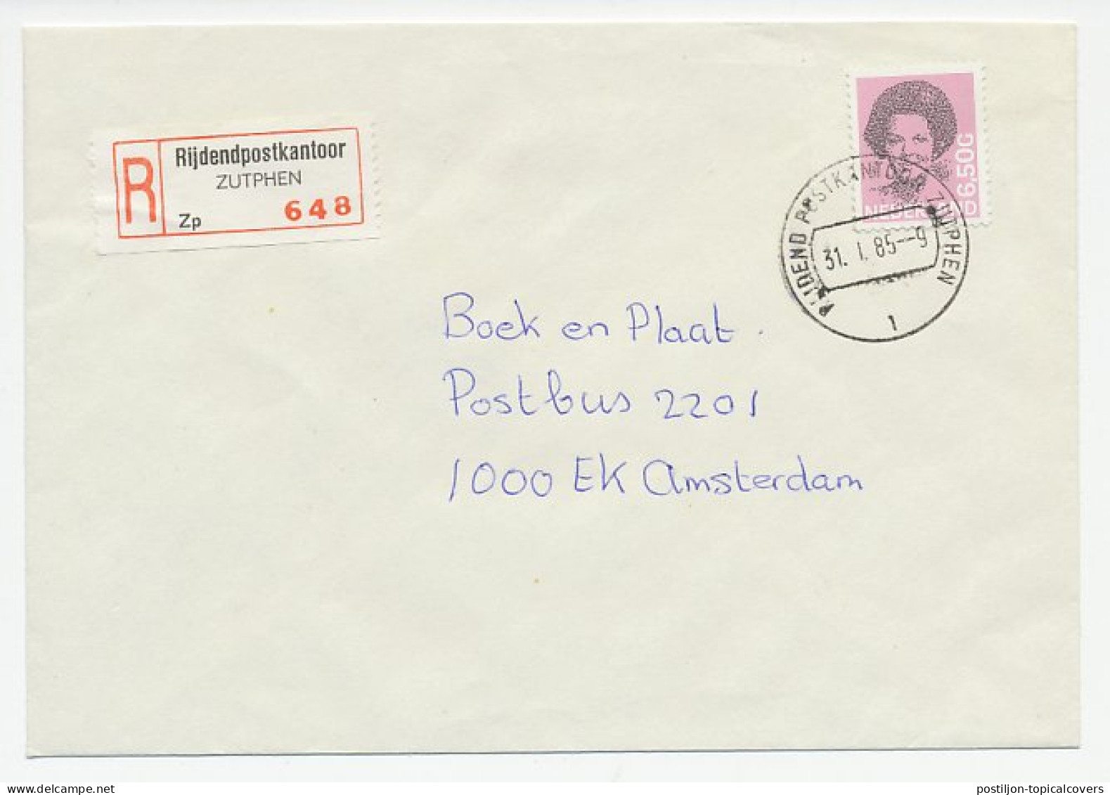 Em. Beatrix Aangetekend Zutphen Rijdend Postkantoor 1985 - Zonder Classificatie