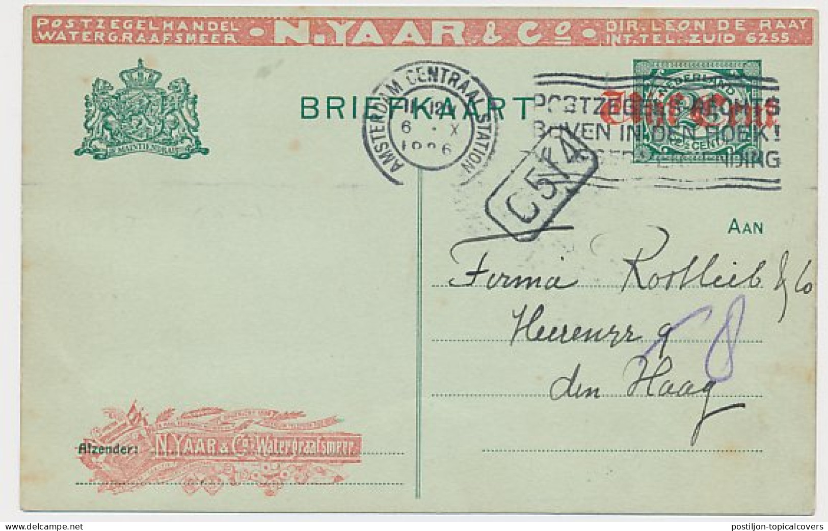 Briefkaart G. 111 A I Particulier Bedrukt Amsterdam 1926 - Ganzsachen