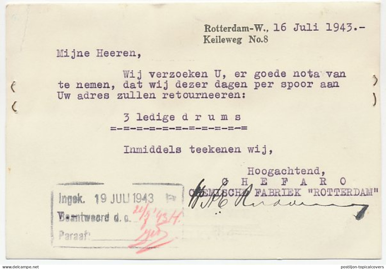 Perfin Verhoeven 103 - C.F.R. - Rotterdam 1943 - Ohne Zuordnung