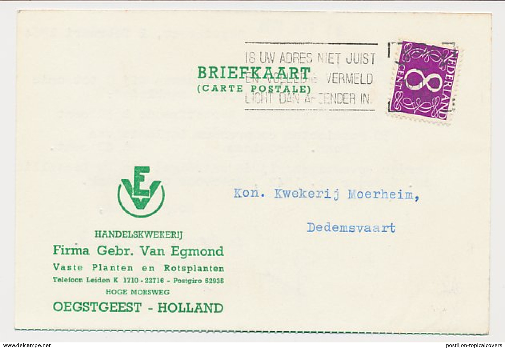 Firma Briefkaart Oegstgeest 1964 - Handelskwekerij - Ohne Zuordnung