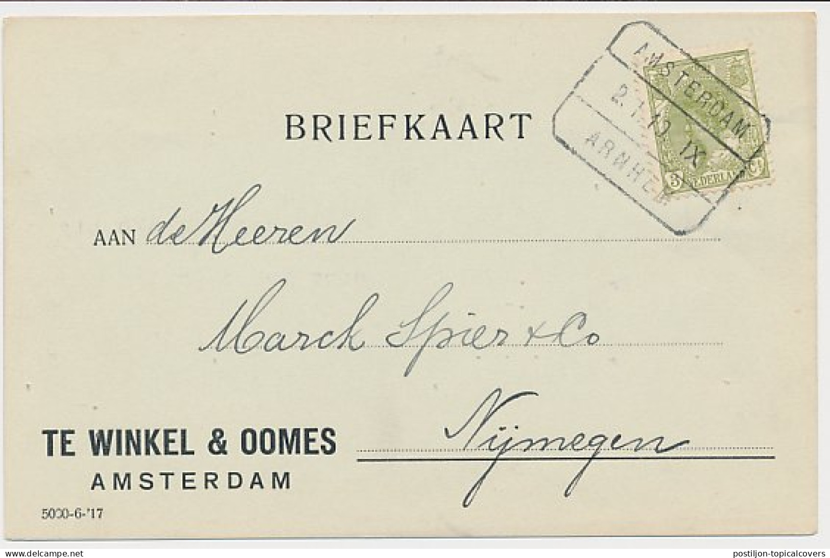 Treinblokstempel : Amsterdam - Arnhem IX 1919 - Ohne Zuordnung