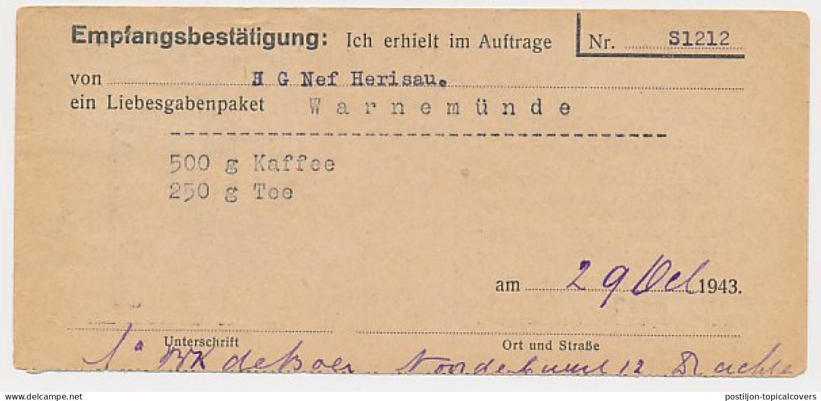 Drachten - Hamburg Duitsland 1943 - Liebesgabenpaket - Ohne Zuordnung