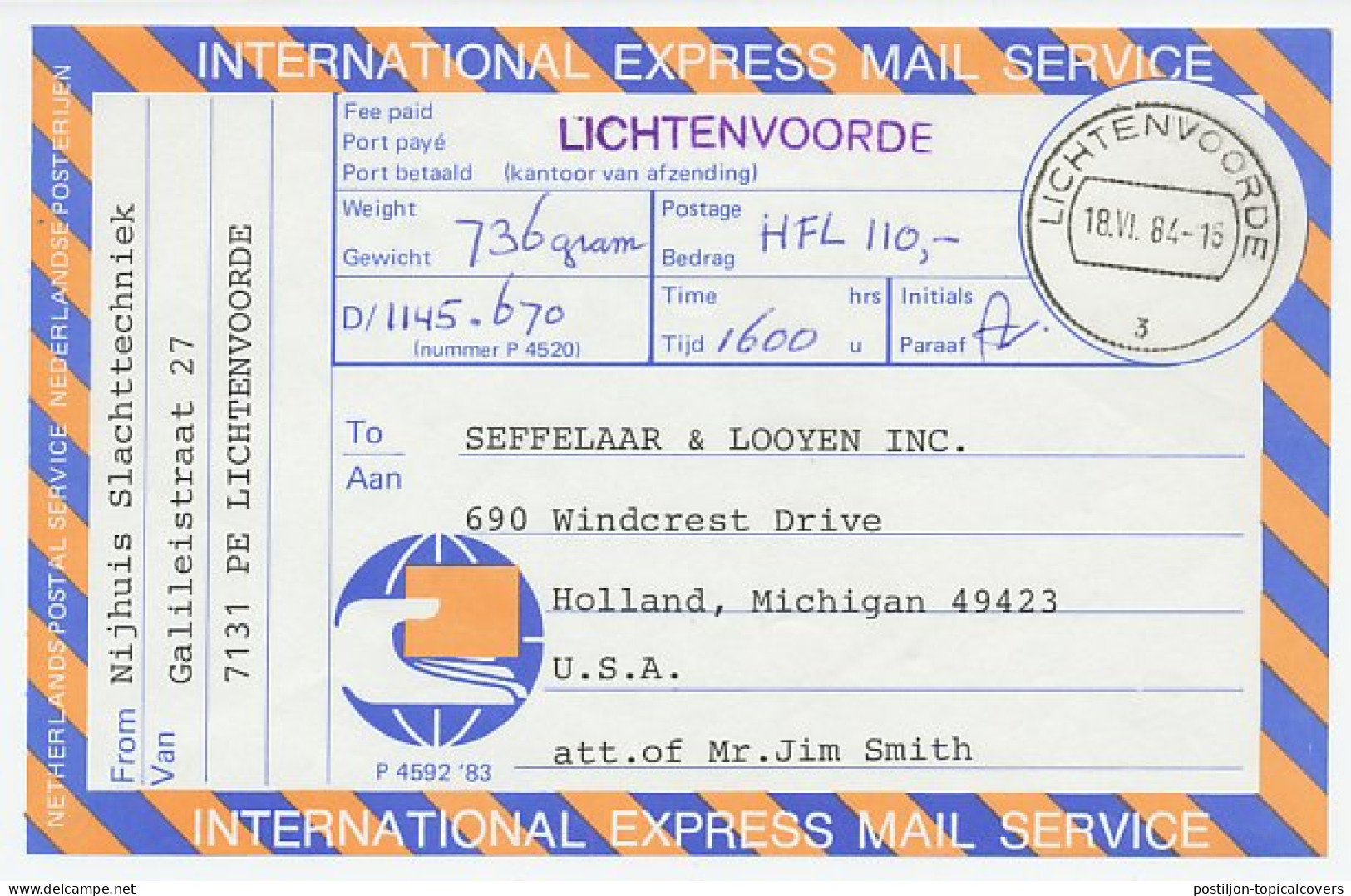 Lichtenvoorde - USA 1984 - Int. Express Mail Service  - Ohne Zuordnung