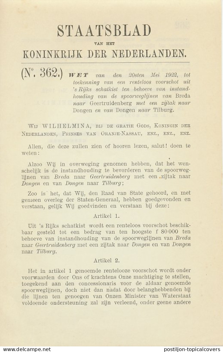 Staatsblad 1922 : Spoorlijn Breda - Geertruidenberg Enz. - Documents Historiques