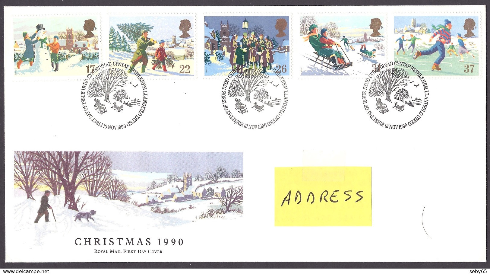 Great Britain 1990 - Christmas, Noel, Nativity, Natale, Weihnachten, Winter Scenes, Sled, Skating - FDC First Day Cover - 1981-1990 Em. Décimales