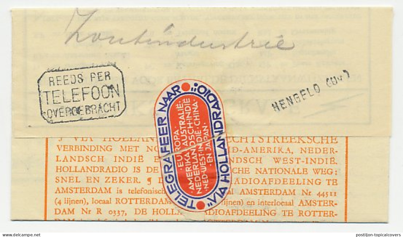 Telegram Zutphen - Hengelo 1940 - Ohne Zuordnung