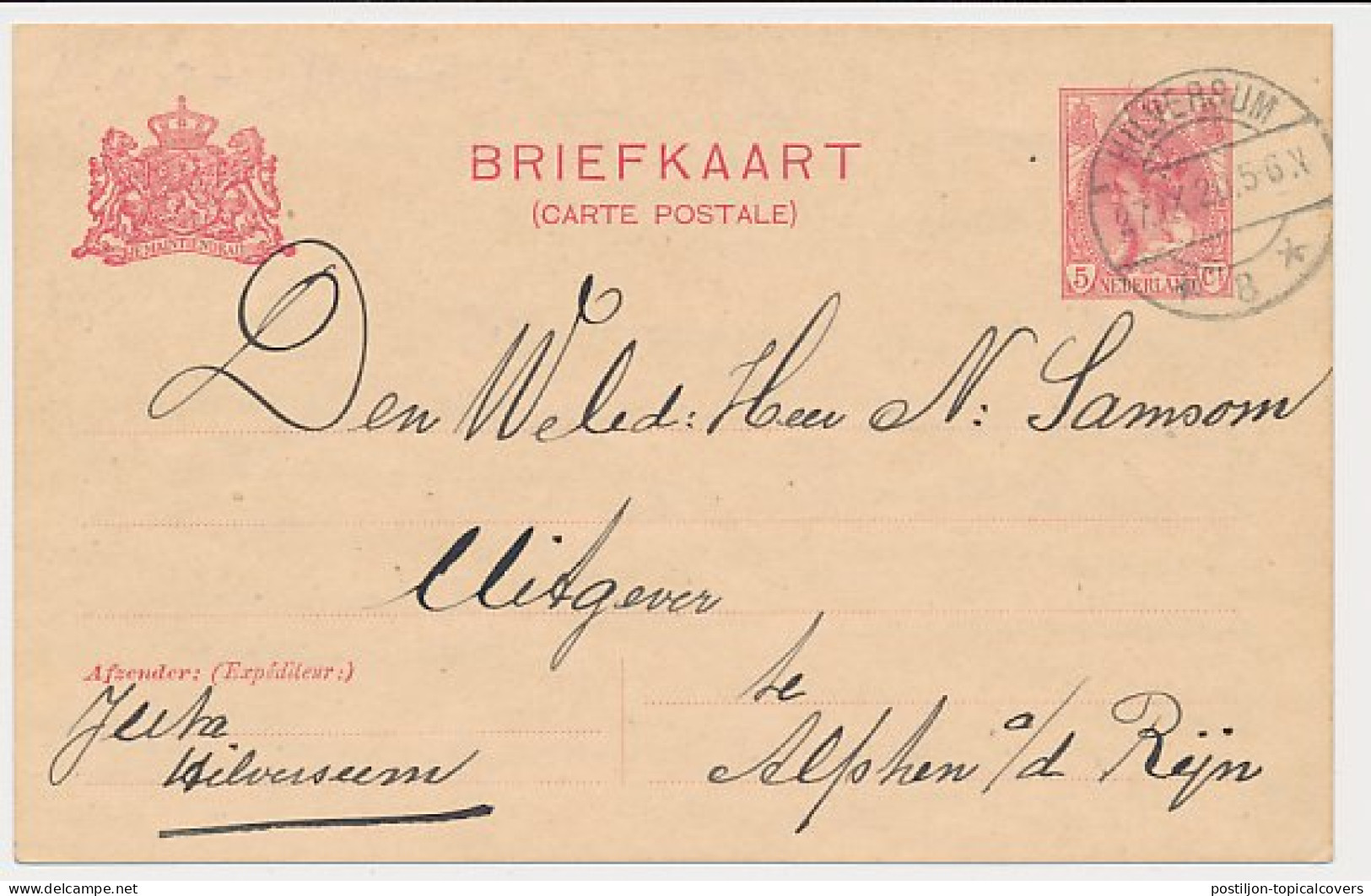 Briefkaart G. 84 A II Hilversum - Alphen A.d. Rijn 1920 - Ganzsachen