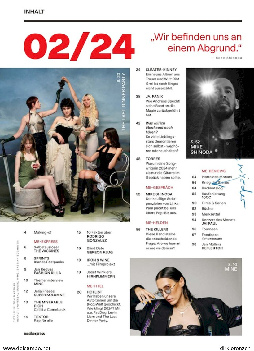 Musikexpress Magazine Germany 2024-02 The Last Dinner Party Mine Mike Shinoda - Zonder Classificatie