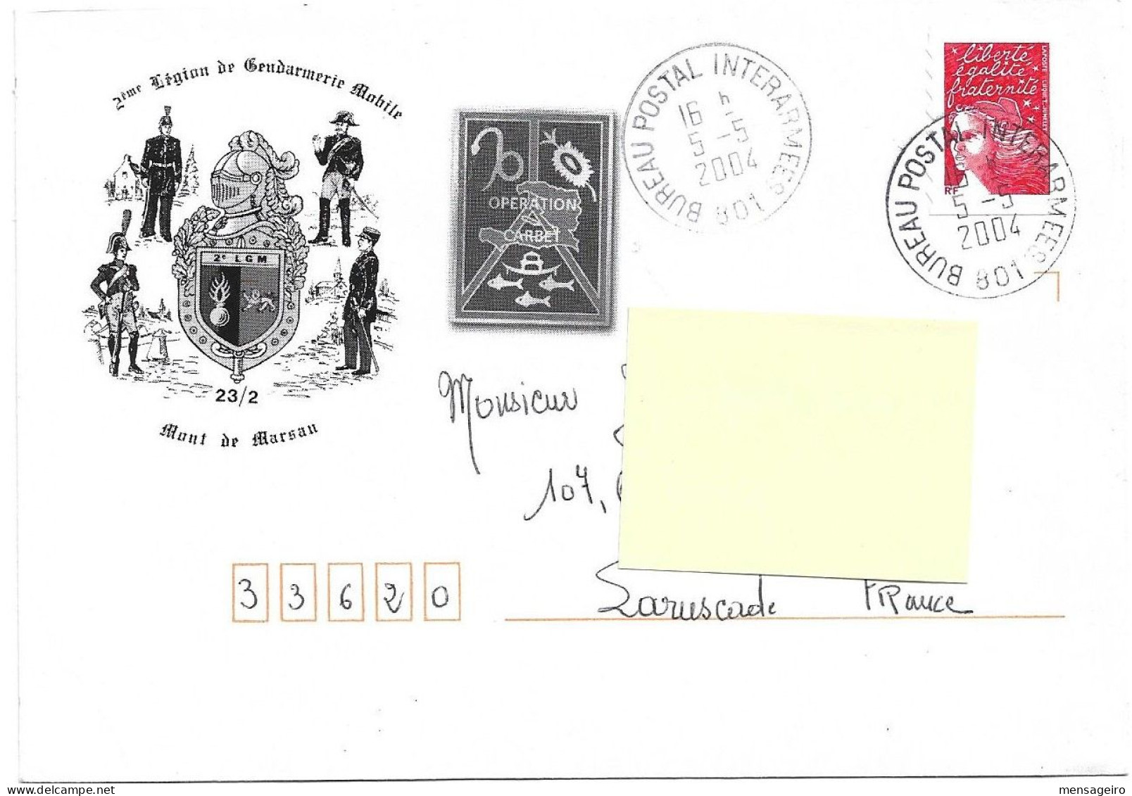 (C01) - HAITI COVER FRENCH UN ONU CONTINGENT IN HAITI OPERATION CARBET BUREAU POSTAL INTERARMEES 801 => FRANCE 2004 - Cartas & Documentos