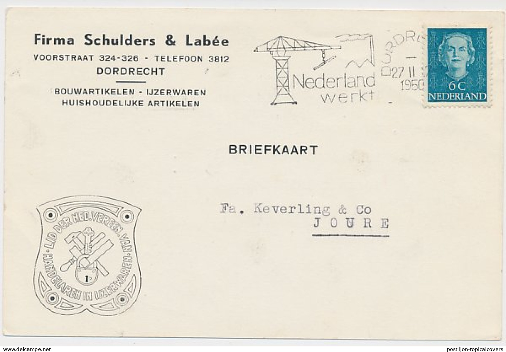 Firma Briefkaart Dordrecht 1950 - Bouwmaterialen - IJzerwaren - Ohne Zuordnung