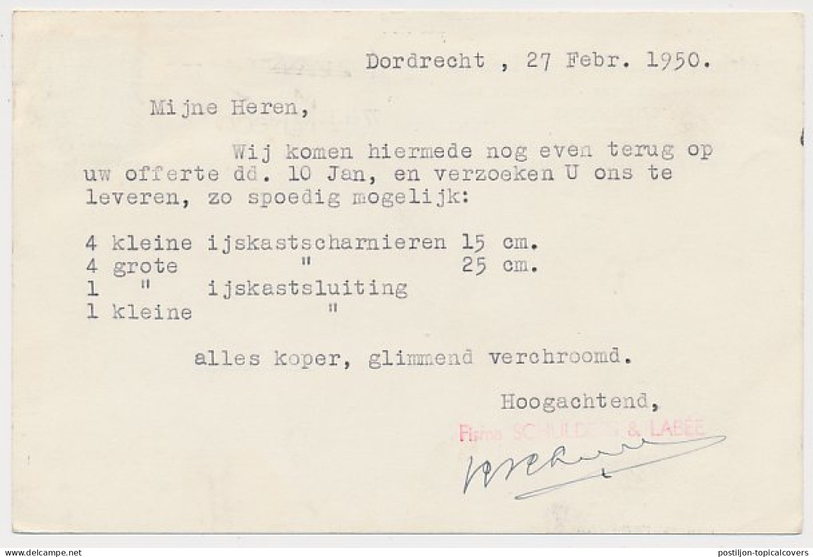 Firma Briefkaart Dordrecht 1950 - Bouwmaterialen - IJzerwaren - Ohne Zuordnung
