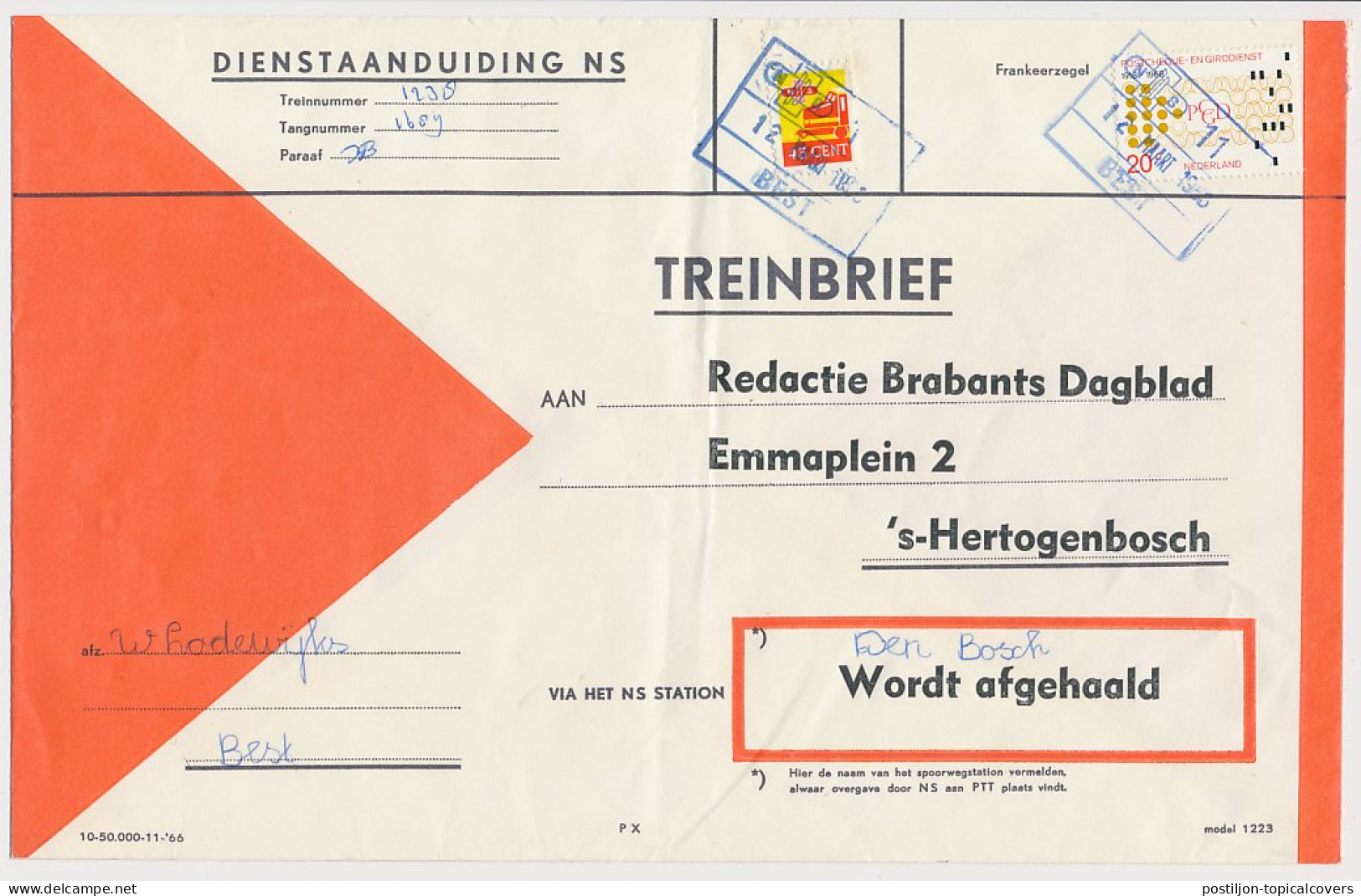Treinbrief Best - S Hertogenbosch 1968 - Non Classificati