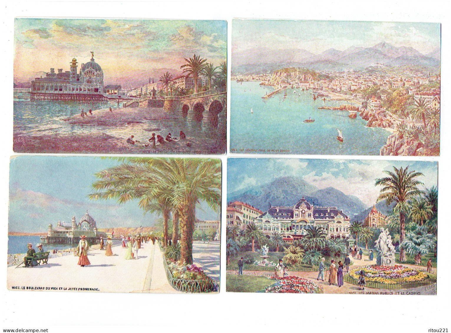 Lot 4 Cpa - 06 - NICE - Raphael Tuck Oilette 100-14-110-111 Aquarelle - Jardins Casino Animation - Lotes Y Colecciones