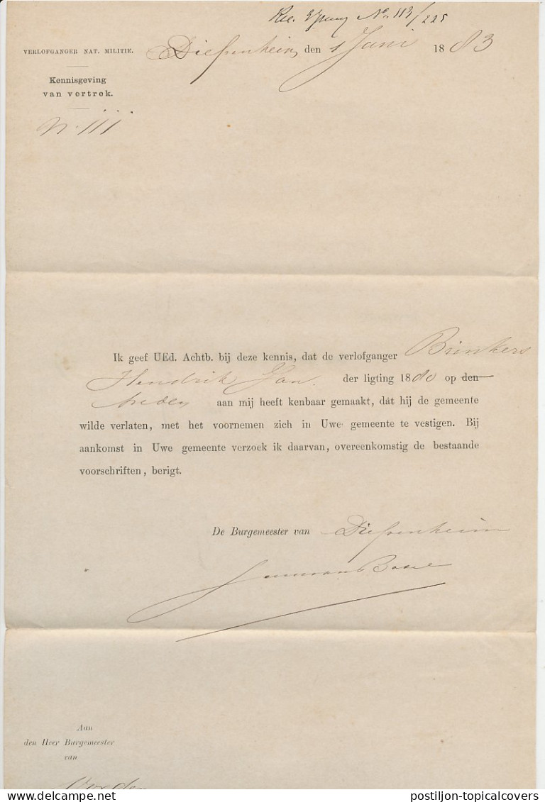 Naamstempel Diepenheim 1883 - Lettres & Documents