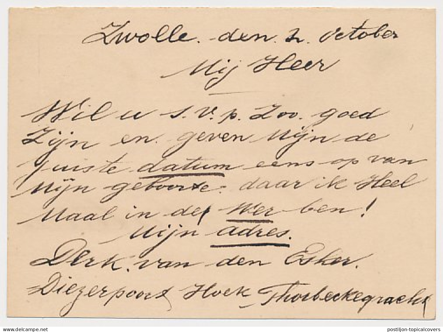 Briefkaart G. 19 V-krt Zwolle - Hattem 1879 - Int. Tekst - Ganzsachen