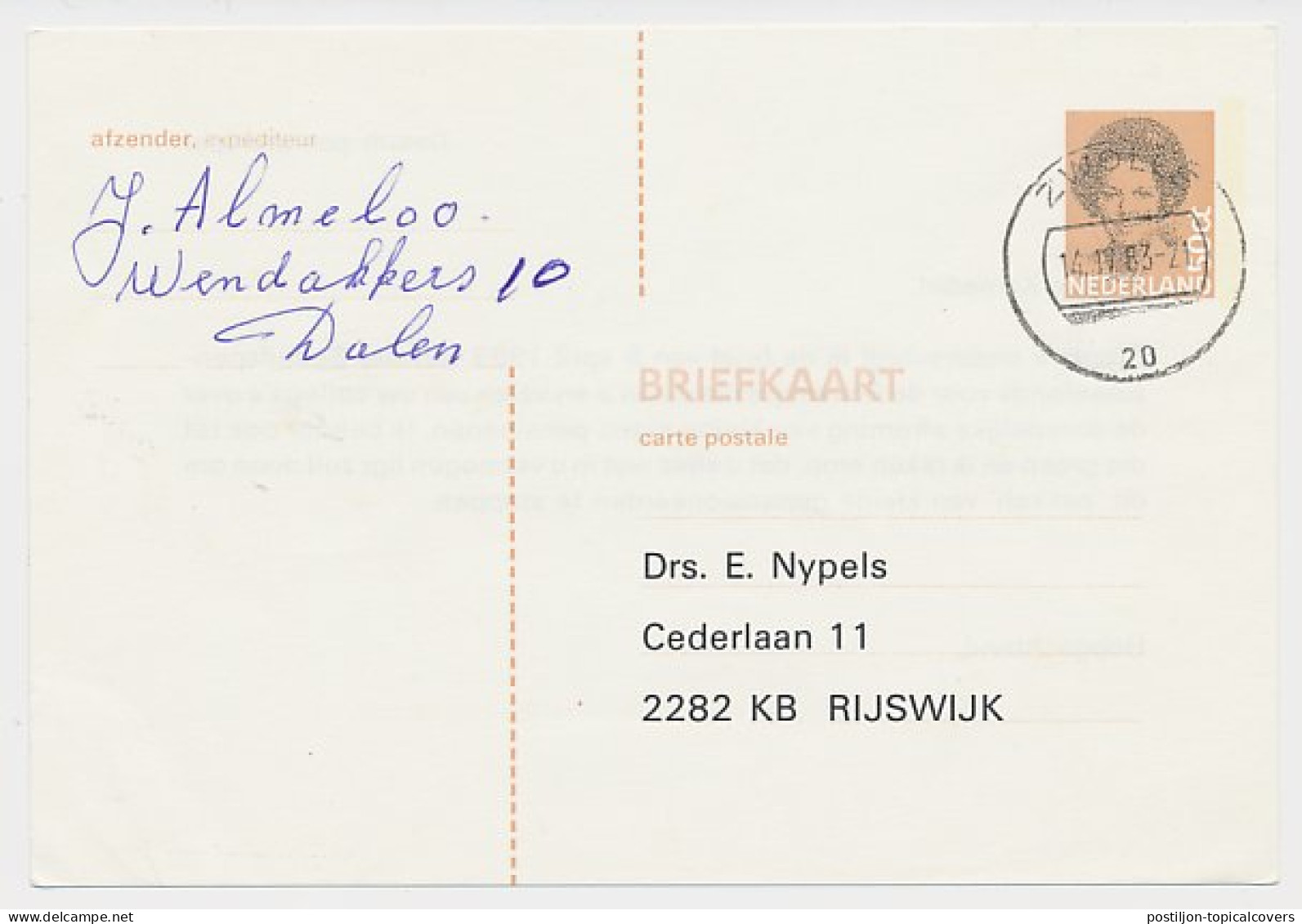 Briefkaart G. 360 Particulier Bedrukt Dalen - Rijswijk 1983 - Entiers Postaux
