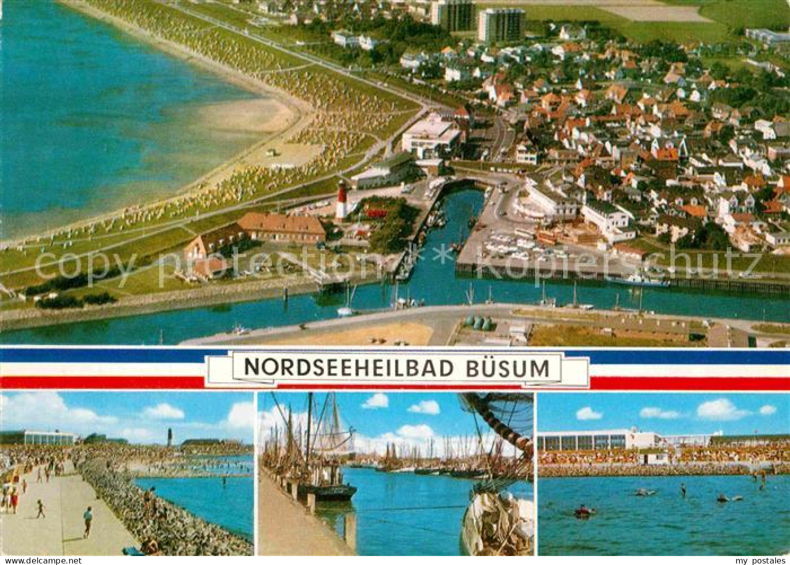 72784033 Buesum Nordseebad Fliegeraufnahme Promenade Fischkutter Strand Buesum - Büsum