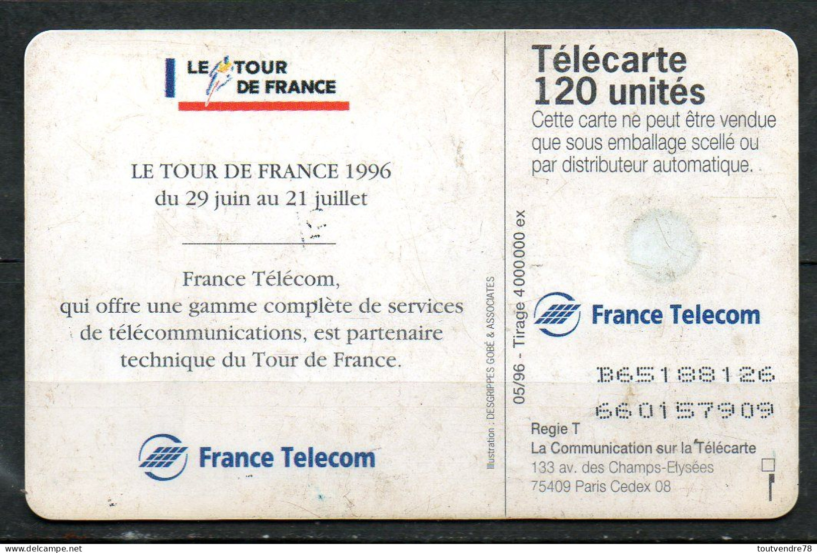 C080 : France F654 Tour De France 120U-GEM1A 1996 - 1996