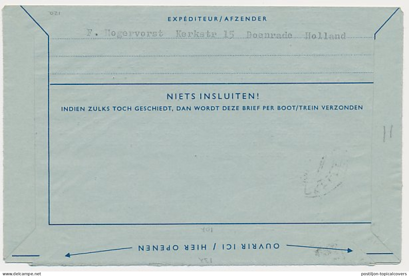 Luchtpostblad G. 10 Merkelbeek - New York USA 1962 - Postal Stationery