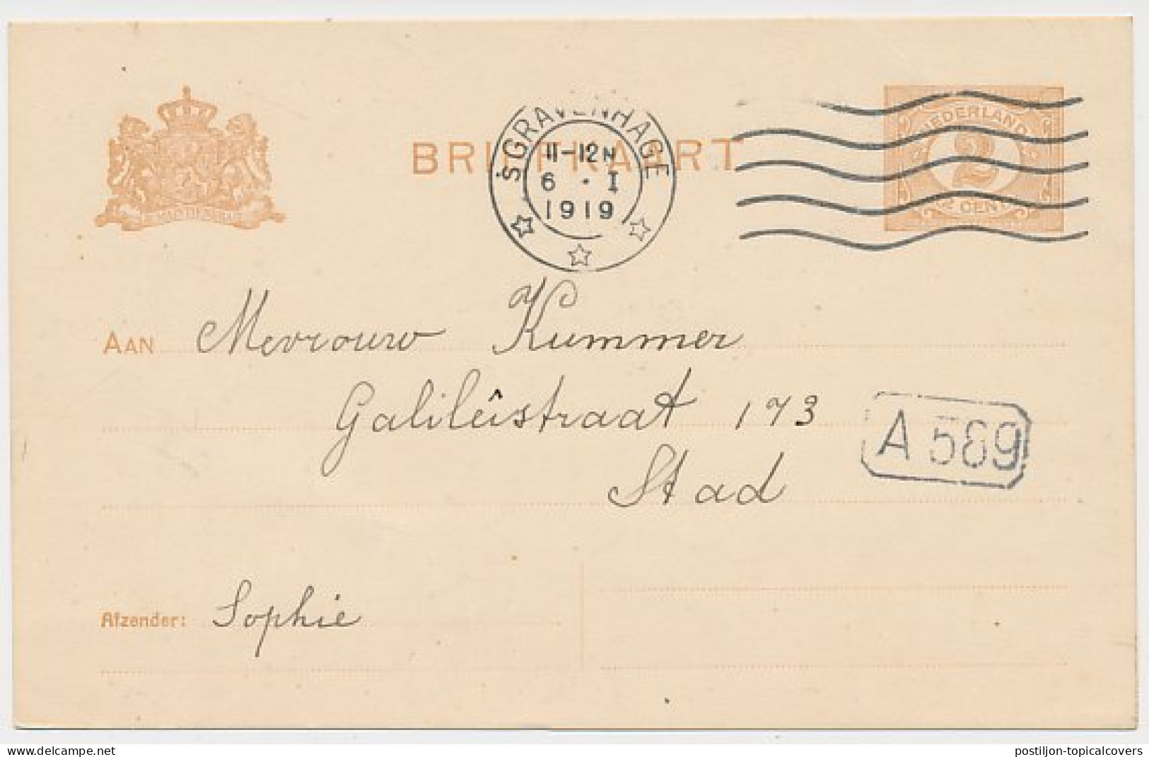 Briefkaart G. 88 A II Locaal Te S Gravenhage 1919 - Ganzsachen
