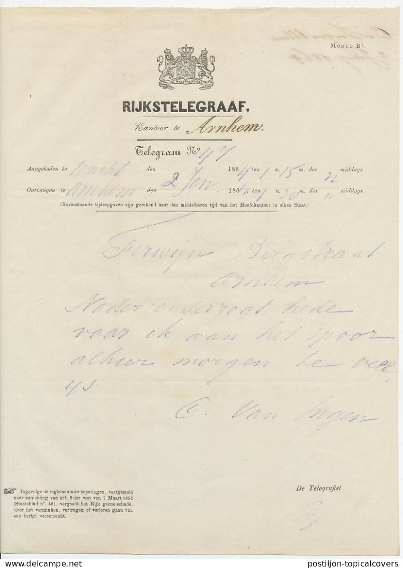 Telegram Utrecht - Arnhem 1864 - Unclassified